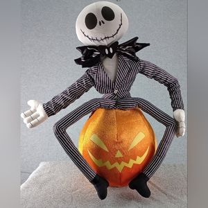 Jack Skellington 20" Plush Sitting on Pumpkin Halloween Jack-o-Lantern Decor